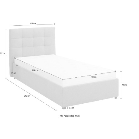 Lüttenhütt Gestoffeerd bed Endres met bedkist, naar keuze zonder matras/lattenbodem of incl. matras afbeelding2 - 1