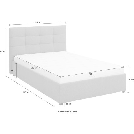 Lüttenhütt Gestoffeerd bed Endres met bedkist, naar keuze zonder matras/lattenbodem of incl. matras afbeelding2 - 1