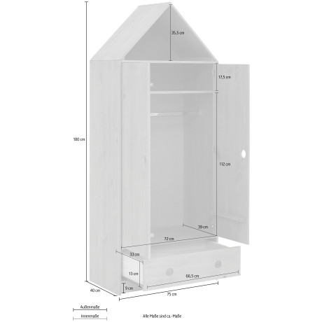 Lüttenhütt Kledingkast Alpi Grenenhout, met planken en garderobestang, hoogte 180 cm afbeelding2 - 1