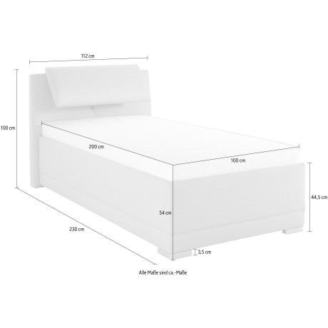 Maintal Gestoffeerd bed Oderzo met bedkist, verstelbare hoofdsteun, matrassen in h2 of h3 ter keuze afbeelding2 - 1