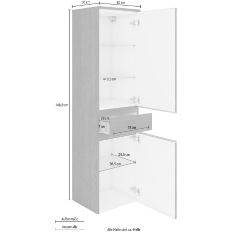 MARLIN Halfhoge kast 3500maxus 40 cm breed, soft-closefunctie, badkamermeubel, voorgemonteerd afbeelding2 - 1