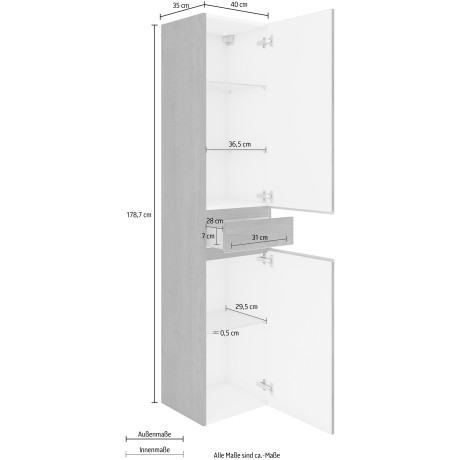 MARLIN Hoge kast 3500maxus 40 cm breed, soft-closefunctie, badkamermeubel, voorgemonteerd afbeelding2 - 1