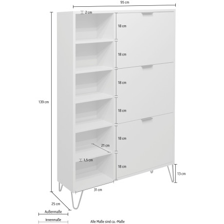 Mäusbacher Schoenenkast Bonnie Breedte 95 cm met 3 kleppen, rek en draadframe afbeelding2 - 1