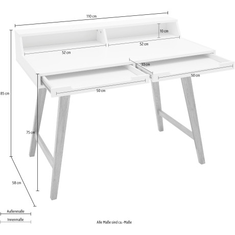 MCA furniture Bureau Tiffy matwit gelakt, frame massief hout beukenkleur, breedte 110 cm afbeelding2 - 1