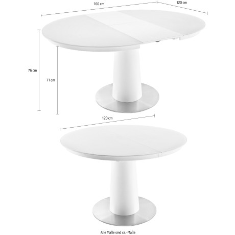 MCA furniture Eettafel Waris Eettafel rond met synchroon uittrek, matwit met veiligheidsglas afbeelding2 - 1