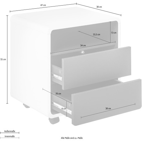 MCA furniture Kastje op wieltjes Tadeo matwit, details in mat grijs afbeelding2 - 1