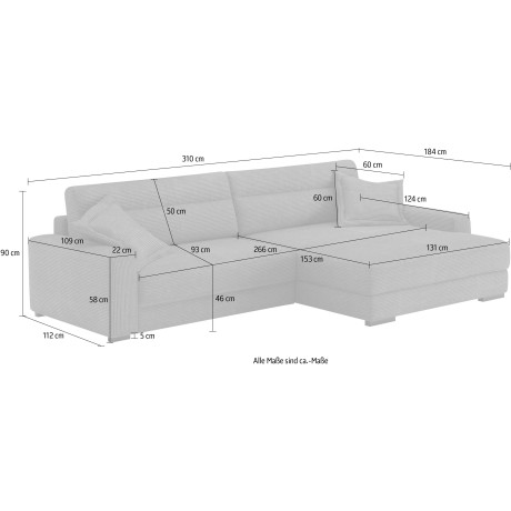 Mr. Couch Hoekbank Marcello DuraFlex EasyBett, bedbox, koudschuimvering, tot 140 kg belastbaar afbeelding2 - 1