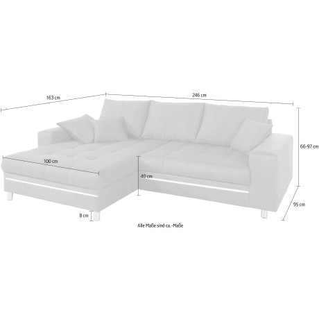 Mr. Couch Hoekbank Tobi 4 naar keuze met koudschuim (140 kg belasting/zitting), rgb-ledverlichting afbeelding2 - 1