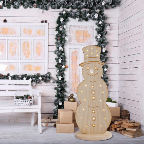 näve Decoratief ledobject Snowy, kerstdecoratie van hout Sneeuwman van hout, incl. timer, hoogte ca. 80 cm, op batterijen (1 stuk) afbeelding2 - 1