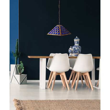 näve Hanglamp Pyra Tiffany-stijl piramidevormig glas blauw/goud 1xE27 pendel 80 cm afbeelding2 - 1