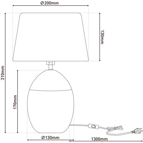 näve Tafellamp TALIA Keramische voet, textielschaal, toevoer 130 cm met schakelaar, E14 (1 stuk) afbeelding2 - 1