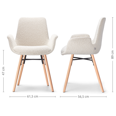 Nena-Eef eetkamerstoel bouclé beige - houten onderstel - set van 2 afbeelding2 - 1