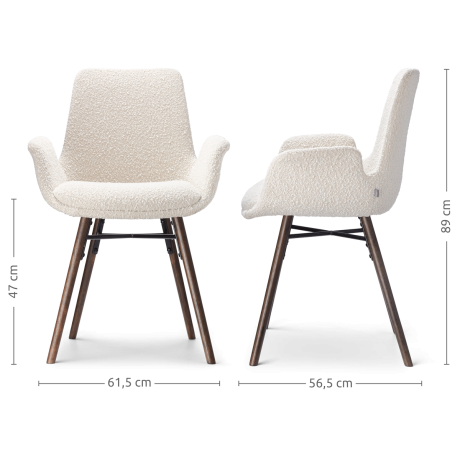 Nena-Eef eetkamerstoel bouclé beige - walnoot houten onderstel - set van 2 afbeelding2 - 1