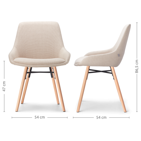 Nena-Isa eetkamerstoel beige - houten onderstel - set van 2 afbeelding2 - 1