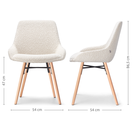 Nena-Isa eetkamerstoel bouclé beige - houten onderstel - set van 2 afbeelding2 - 1