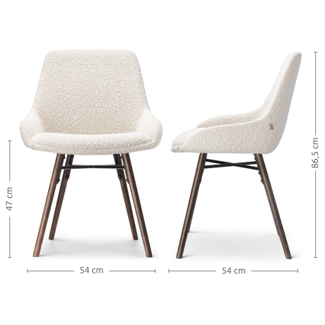 Nena-Isa eetkamerstoel bouclé beige - walnoot houten onderstel - set van 2 afbeelding2 - 1