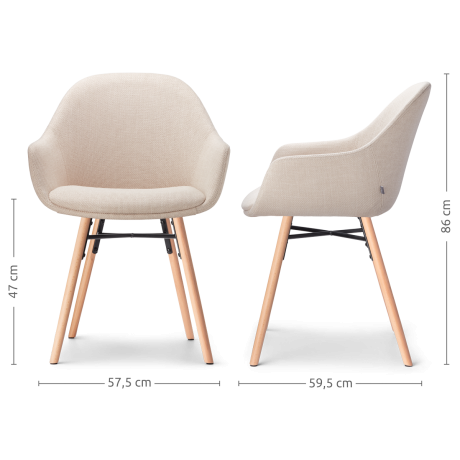 Nena-Mae eetkamerstoel beige - houten onderstel - set van 2 afbeelding2 - 1