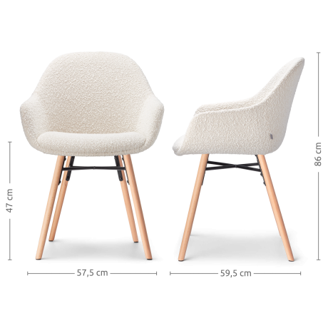 Nena-Mae eetkamerstoel bouclé beige - houten onderstel - set van 2 afbeelding2 - 1