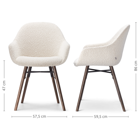 Nena-Mae eetkamerstoel bouclé beige - walnoot houten onderstel - set van 2 afbeelding2 - 1