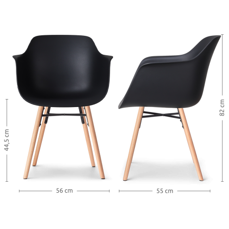 Nena-Puk eetkamerstoel zwart - houten onderstel - set van 2 afbeelding2 - 1