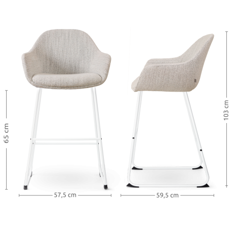 Nino-Mae barkruk beige gemêleerd - wit onderstel - 65 cm afbeelding2 - 1