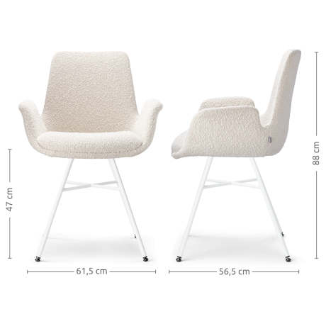 Noa-Eef eetkamerstoel bouclé beige - wit onderstel - set van 2 afbeelding2 - 1