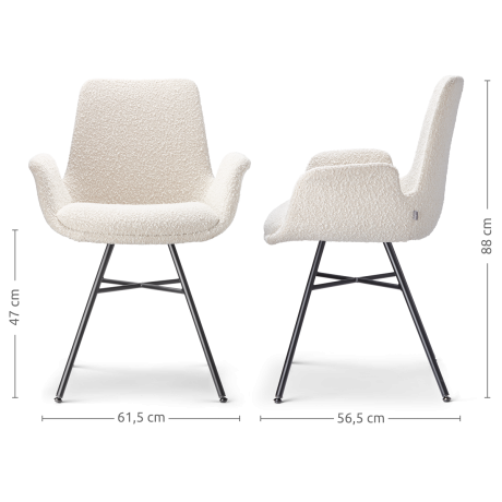Noa-Eef eetkamerstoel bouclé beige - zwart onderstel - set van 2 afbeelding2 - 1