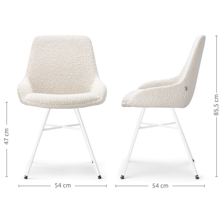 Noa-Isa eetkamerstoel bouclé beige - wit onderstel - set van 2 afbeelding2 - 1