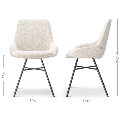 Noa-Isa eetkamerstoel bouclé beige - zwart onderstel - set van 2 afbeelding2 - 1