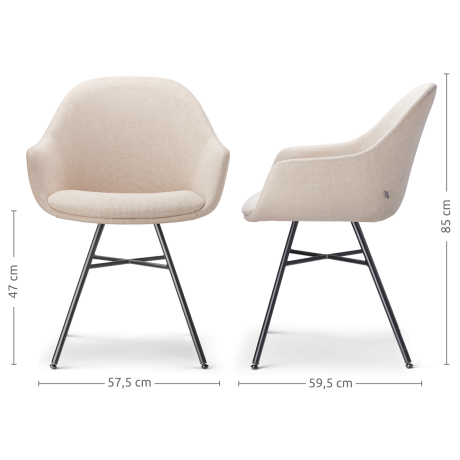 Noa-Mae eetkamerstoel beige - zwart onderstel - set van 2 afbeelding2 - 1