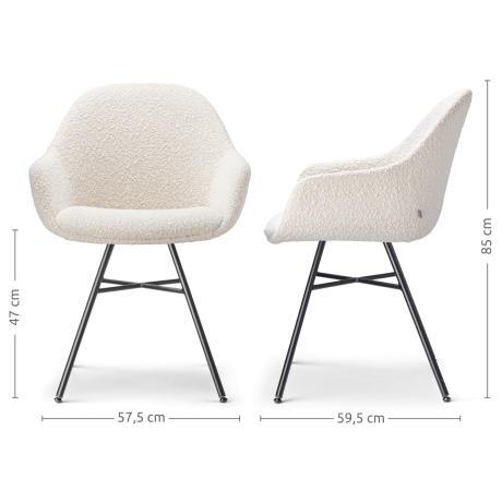 Noa-Mae eetkamerstoel bouclé beige - zwart onderstel - set van 2 afbeelding2 - 1