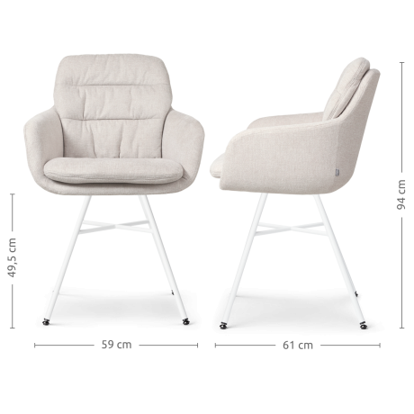 Noa-Mia eetkamerstoel beige - wit onderstel - set van 2 afbeelding2 - 1