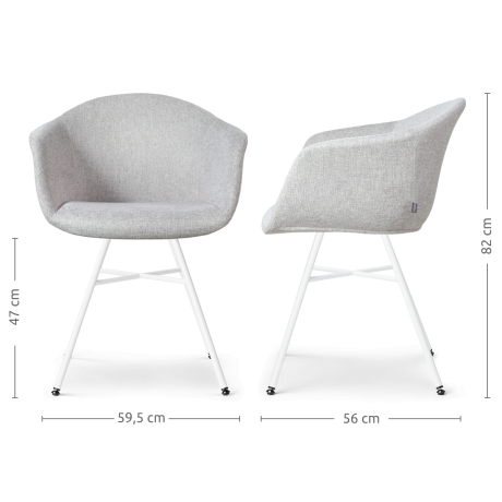 Noa-Otis eetkamerstoel lichtgrijs - wit onderstel - set van 2 afbeelding2 - 1
