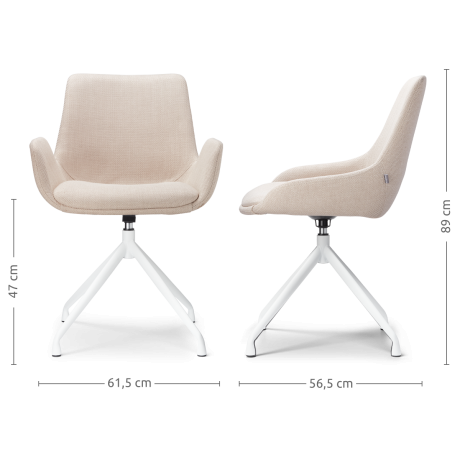 Nola-Eef draaibare eetkamerstoel beige - wit onderstel - set van 2 afbeelding2 - 1