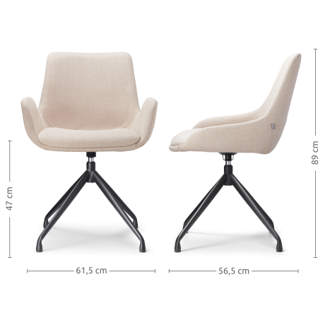 Nola-Eef draaibare eetkamerstoel beige - zwart onderstel - set van 2 afbeelding2 - 1