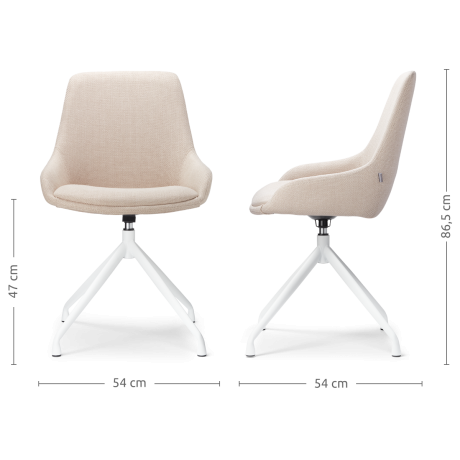 Nola-Isa draaibare eetkamerstoel beige - wit onderstel - set van 2 afbeelding2 - 1