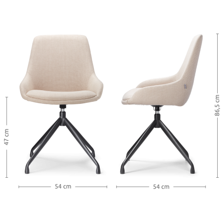 Nola-Isa draaibare eetkamerstoel beige - zwart onderstel - set van 2 afbeelding2 - 1