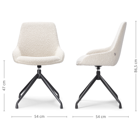 Nola-Isa draaibare eetkamerstoel bouclé beige - zwart onderstel - set van 2 afbeelding2 - 1