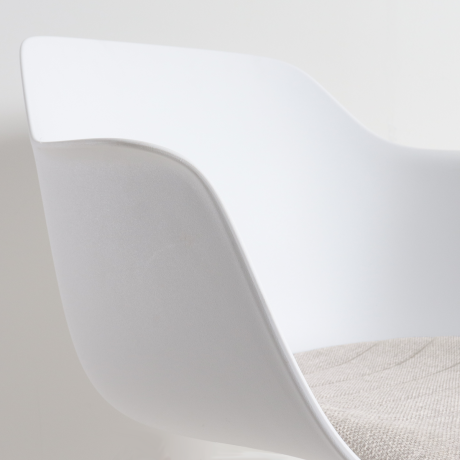 Nola-Liz draaibare eetkamerstoel wit met beige zitkussen - zwart onderstel afbeelding2 - 1