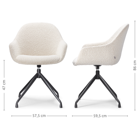 Nola-Mae draaibare eetkamerstoel bouclé beige - zwart onderstel - set van 2 afbeelding2 - 1