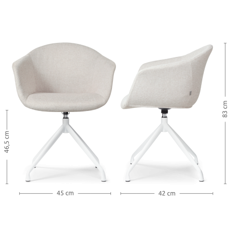 Nola-Otis draaibare eetkamerstoel beige - wit onderstel - set van 2 afbeelding2 - 1