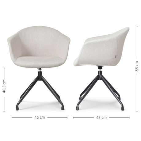 Nola-Otis draaibare eetkamerstoel beige - zwart onderstel - set van 2 afbeelding2 - 1
