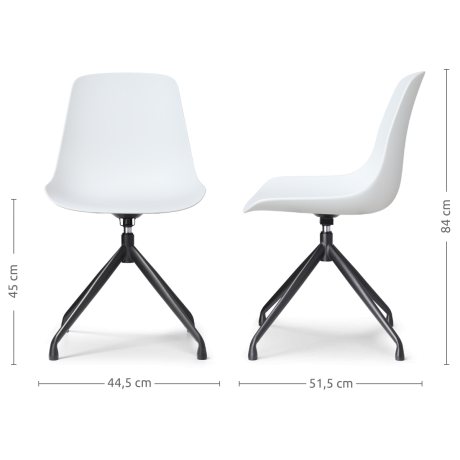 Nola-Pip draaibare eetkamerstoel wit - zwart onderstel - set van 2 afbeelding2 - 1