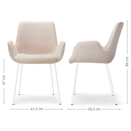 Nora-Eef eetkamerstoel beige - wit onderstel - set van 2 afbeelding2 - 1