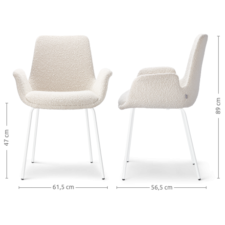 Nora-Eef eetkamerstoel bouclé beige - wit onderstel - set van 2 afbeelding2 - 1