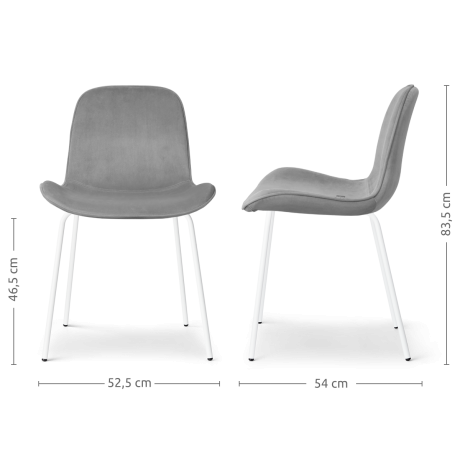 Nora-Fé eetkamerstoel velvet grijs - wit onderstel - set van 2 afbeelding2 - 1