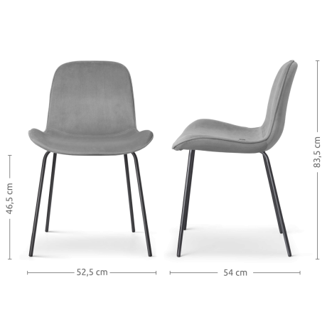 Nora-Fé eetkamerstoel velvet grijs - zwart onderstel - set van 2 afbeelding2 - 1
