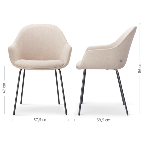 Nora-Mae eetkamerstoel beige - zwart onderstel - set van 2 afbeelding2 - 1