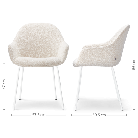 Nora-Mae eetkamerstoel bouclé beige - wit onderstel - set van 2 afbeelding2 - 1