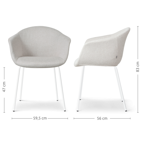 Nora-Otis eetkamerstoel beige - wit onderstel - set van 2 afbeelding2 - 1